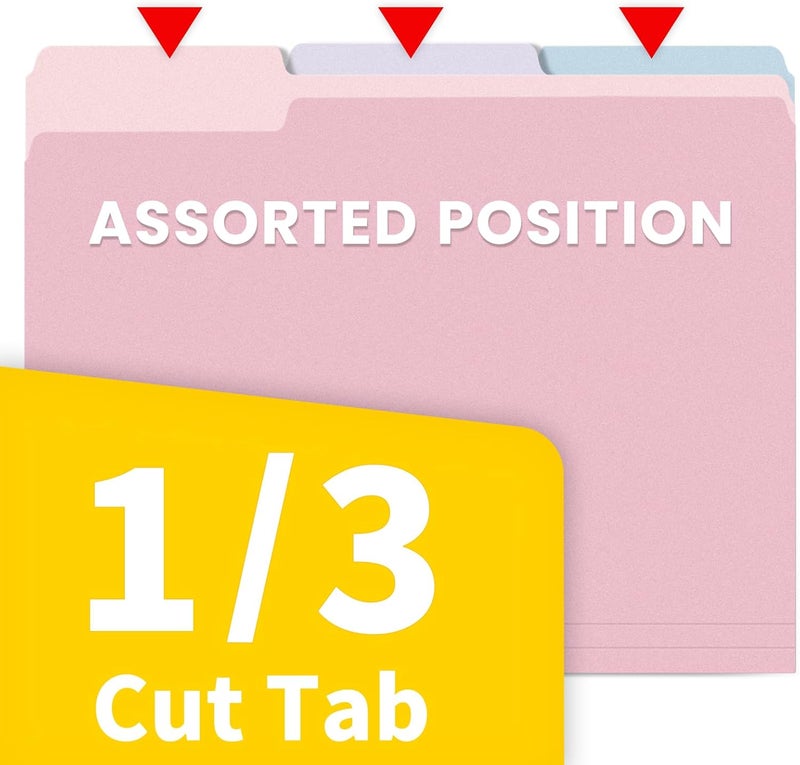 SUNEE File Folders Letter Size 10 Pastel Colors, 100 Pack Manilla Folders 8.5 x 11 1/3-Cut Tabs, Colored File Folders Office Home School for Documents Files Paper - Image 3